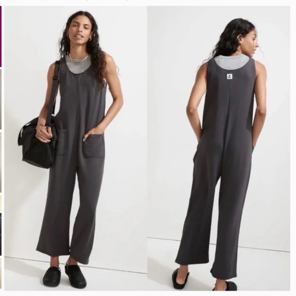 NWT: Madewell MWL Superbrushed Pull-On Black Coal Sleeveless Jumpsuit Size XL